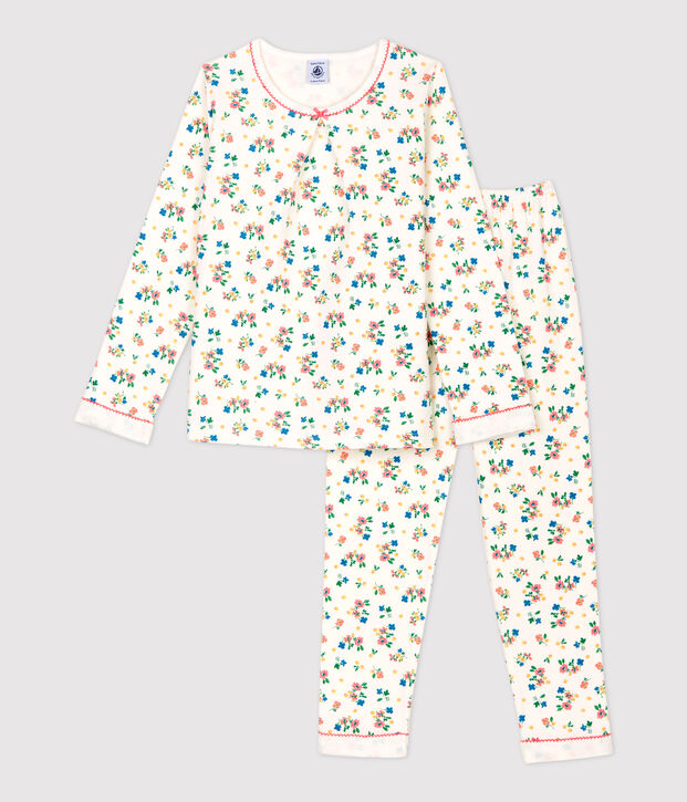 Meisjespyjama van tubic met bloemenprint wit/multicouleur